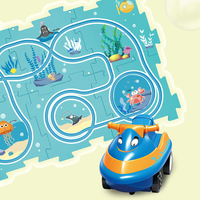 Circuit-puzzle educativo com veículos elétricos 