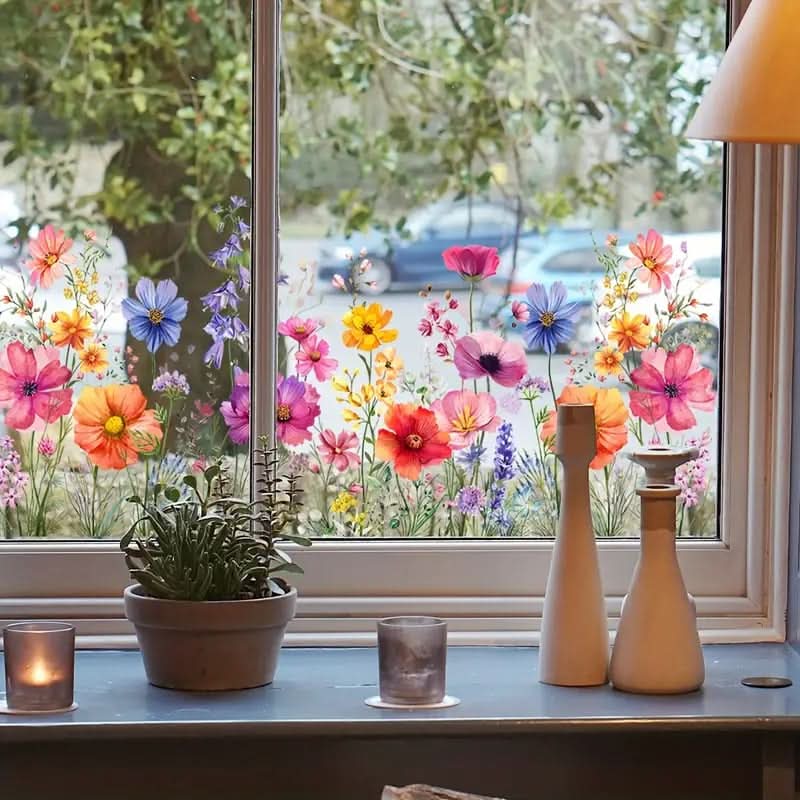 Pegatinas florales adhesivas para ventanas 