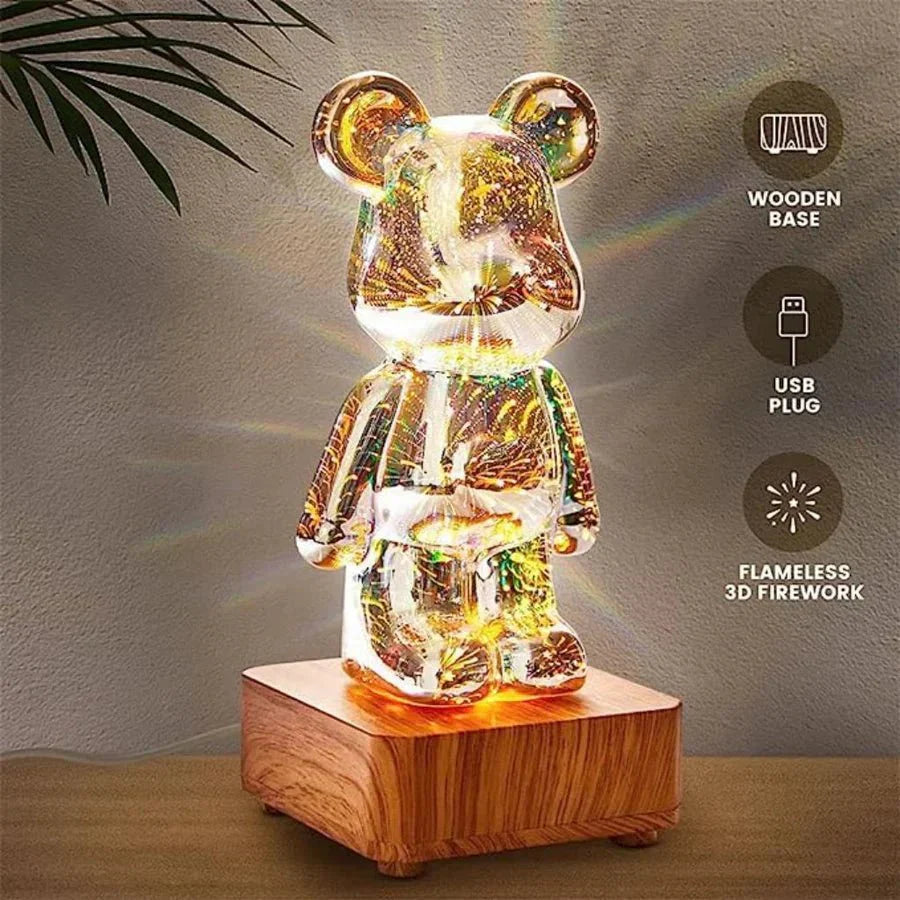 Lâmpada decorativa de urso 3D com luz de fada 